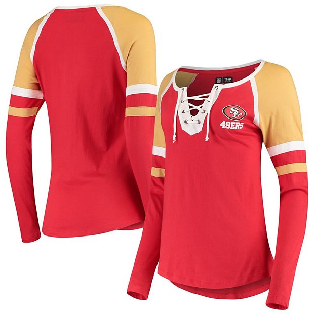 Women's New Era Scarlet San Francisco 49ers Raglan Lace-Up T-Shirt