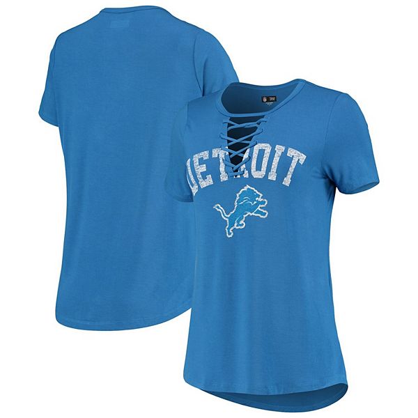 New Era Detroit Lions Women's White/Blue Athletic Lace-Up T-Shirt Size: Small