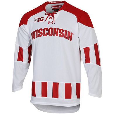 Men's Under Armour White Wisconsin Badgers UA Replica Hockey Jersey