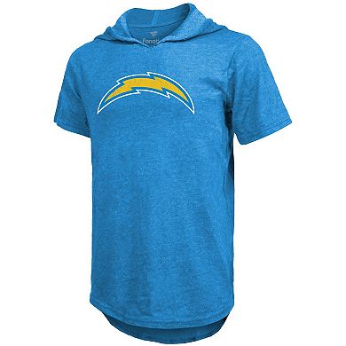 Men's Fanatics Branded Justin Herbert Powder Blue Los Angeles Chargers Player Name & Number Tri-Blend Hoodie T-Shirt