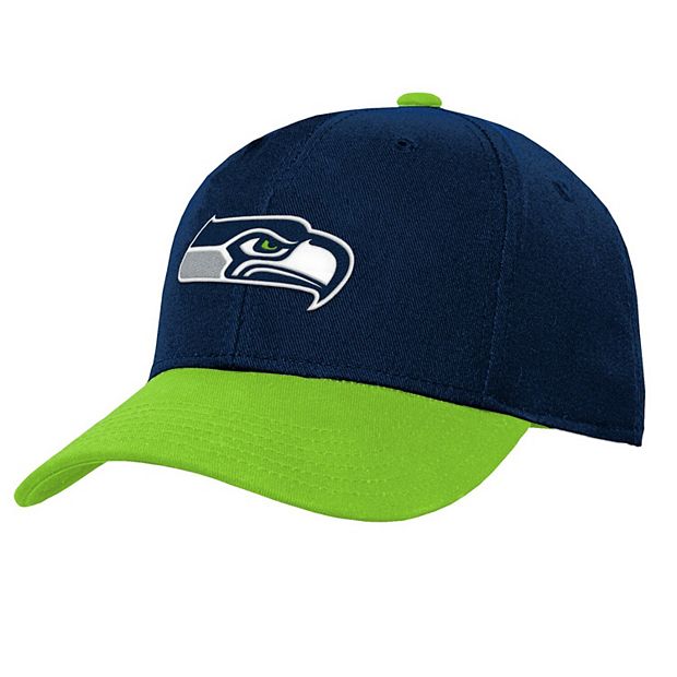 Youth College Navy/Neon Green Seattle Seahawks Two Tone Precurved  Adjustable Hat