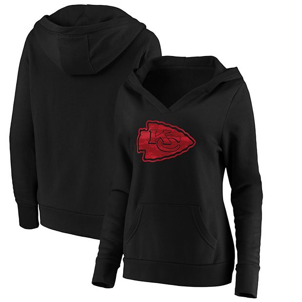 Women's Fanatics Branded Black Kansas City Chiefs Stealth Mode Crossover  V-Neck Pullover Hoodie