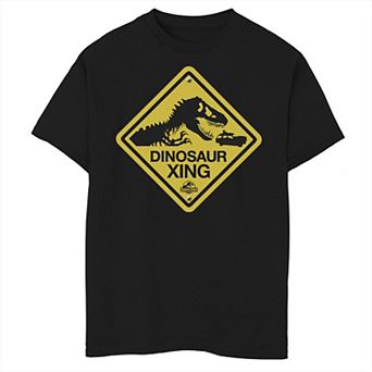 Boys 6-20 Jurassic Park Dinosaur Crossing Yellow Sign Graphic Tee