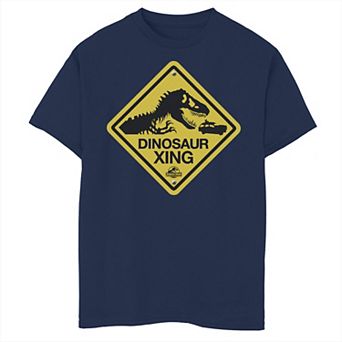 Boys 6-20 Jurassic Park Dinosaur Crossing Yellow Sign Graphic Tee