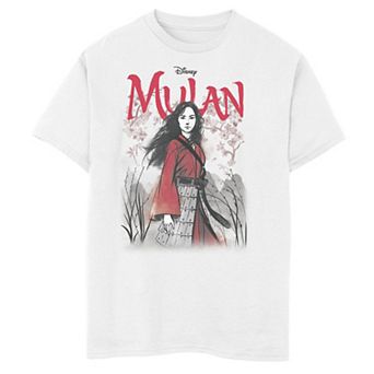 Disney's Mulan Live Action Boys 8-20 Mulan Floral Watercolor Logo Graphic Tee