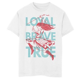 Disney's Mulan Live Action Boys 8-20 Loyal Brave True Text Overlay Graphic Tee