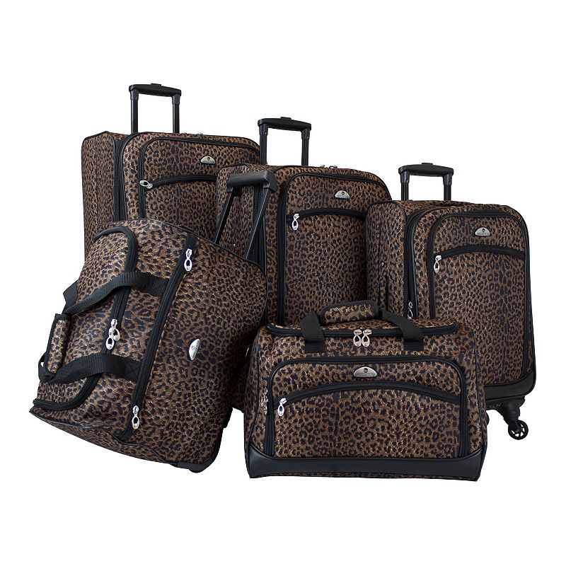 American Flyer Animal Print 5-Piece Softside Spinner Luggage Set, Black, 5 