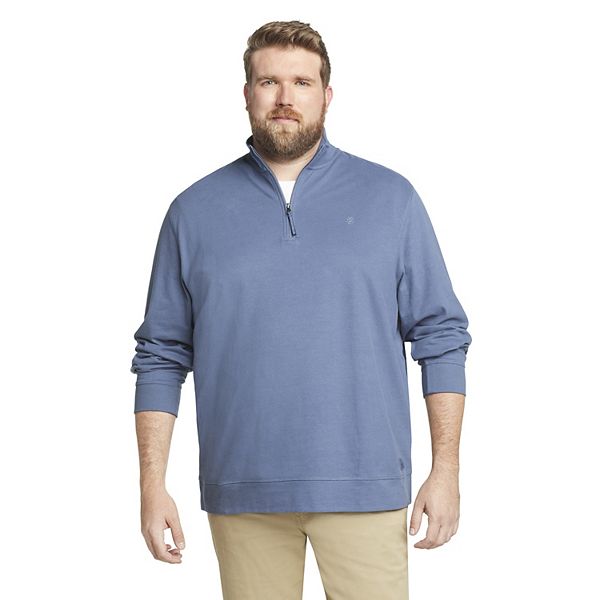 Izod Mens Big and Tall Saltwater Long Sleeve 1/4 Zip Mock Neck Solid Sweater Pullover Sweater