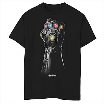 Boys 8-20 Marvel Avengers Endgame Infinity Stone Gauntlet Grey Scale Graphic Tee