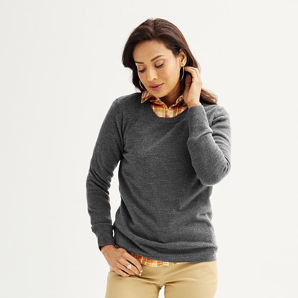 Womens Croft & Barrow® Extra Soft Crewneck Sweater - Charcoal Heather (LARGE)