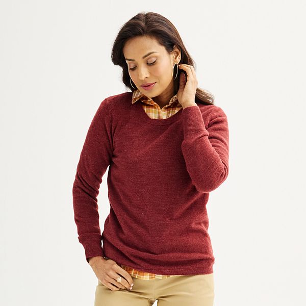 Womens Croft & Barrow® Extra Soft Crewneck Sweater - Maroon Heather (SMALL)