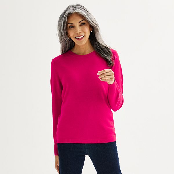 Women's Croft & Barrow® Extra Soft Crewneck Sweater - Sangria Pink (SMALL)