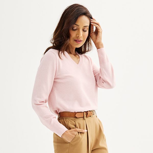 Womens Croft & Barrow® The Extra Soft V-Neck Sweater - Barely Pink Heather (SMALL)