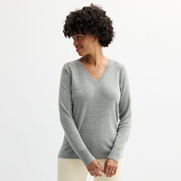 Women's Croft & Barrow&reg; The Extra Soft V-Neck Sweater Color: Light Gray Heather Size: SMALL