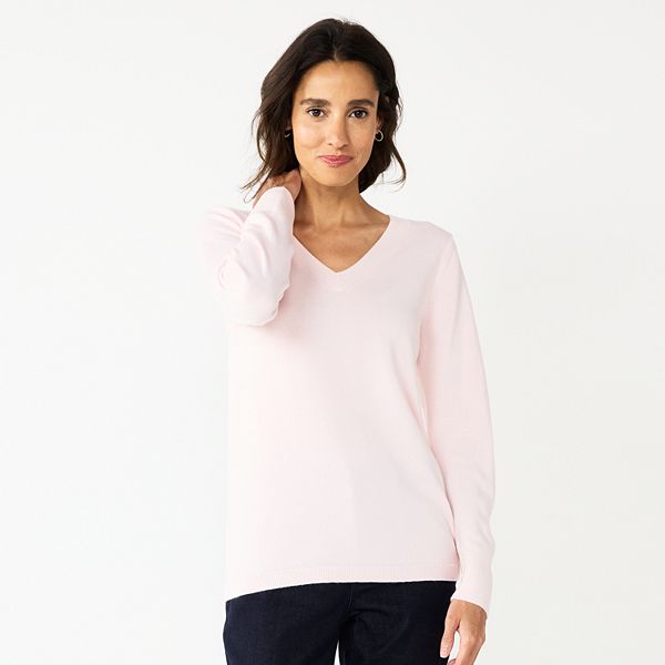 Womens Croft & Barrow® The Extra Soft V-Neck Sweater - Light Pink (X SMALL)