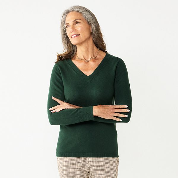 Womens Croft & Barrow® The Extra Soft V-Neck Sweater - Pine (SMALL)