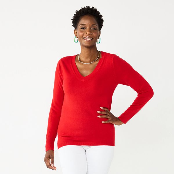 Womens Croft & Barrow® The Extra Soft V-Neck Sweater - Red (X SMALL)