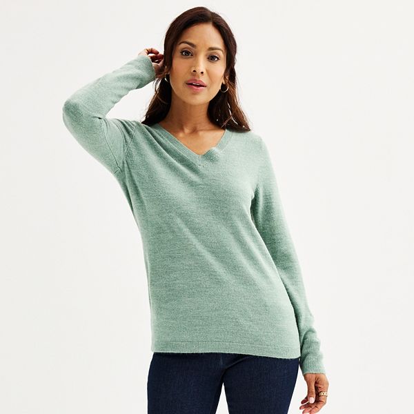 Womens Croft & Barrow® The Extra Soft V-Neck Sweater - Sage Heather (LARGE)