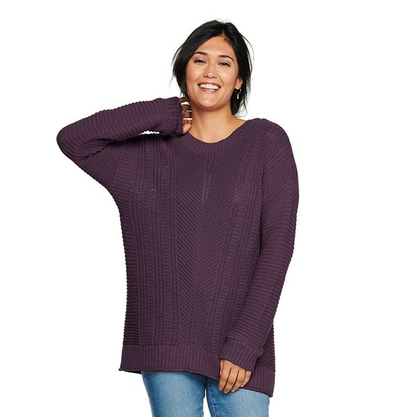 Women's Sonoma Goods For Life® Mixed-Rib Crewneck Drop-Shoulder Sweater