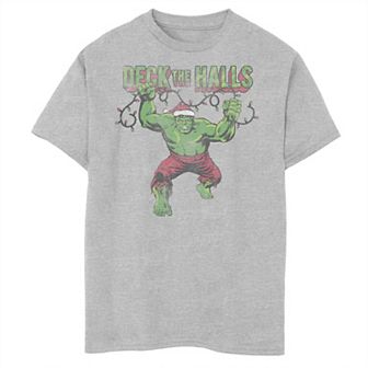 Boys 8-20 Marvel Christmas Hulk Deck The Halls Portrait Graphic Tee