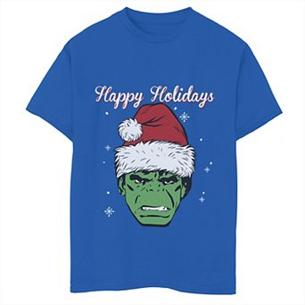 Boys 8-20 Marvel Hulk Santa Hat Happy Holidays Portrait Christmas Graphic Tee