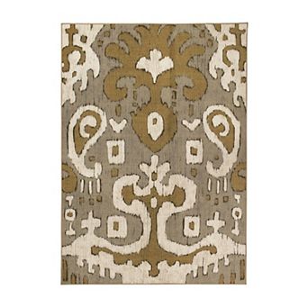 My Magic Carpet Ochre Ikat Gray Gold Rug 2.5x7