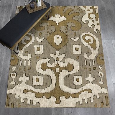 My Magic Carpet Ochre Ikat Waterproof Machine Washable Rug