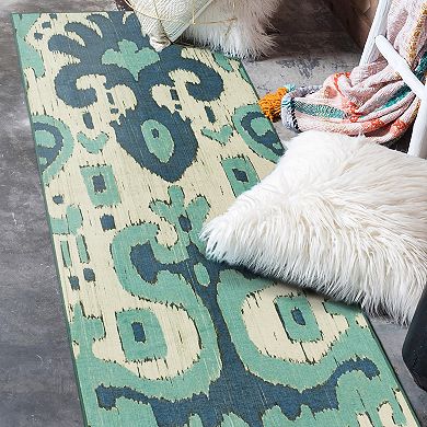 My Magic Carpet Ochre Ikat Waterproof Machine Washable Rug