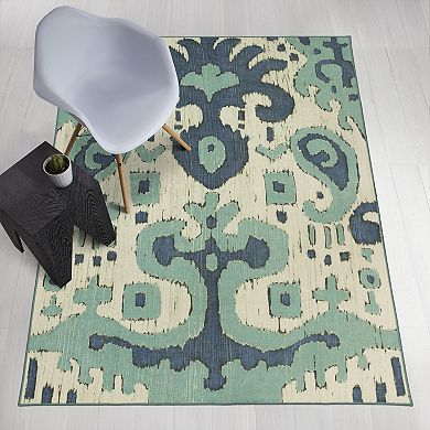 My Magic Carpet Ochre Ikat Waterproof Machine Washable Rug