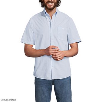 Men's Lands' End Button-Down Seersucker Shirt