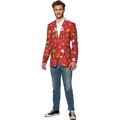 Men's Suitmeister Slim-Fit Christmas Tree Lights Light-Up Red Blazer