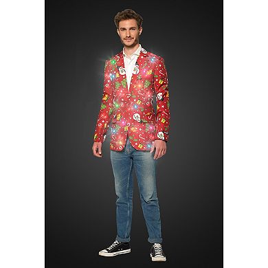 Men's Suitmeister Slim-Fit Christmas Tree Lights Light-Up Red Blazer