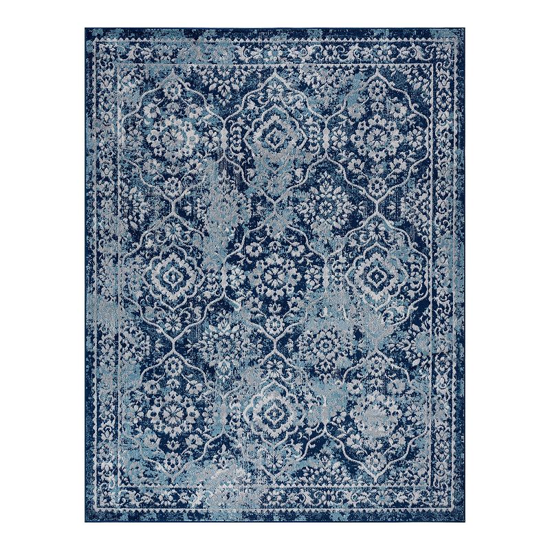 KHL Rugs Tiera Transitional Damask Area Rug, Blue, 2X7 Ft