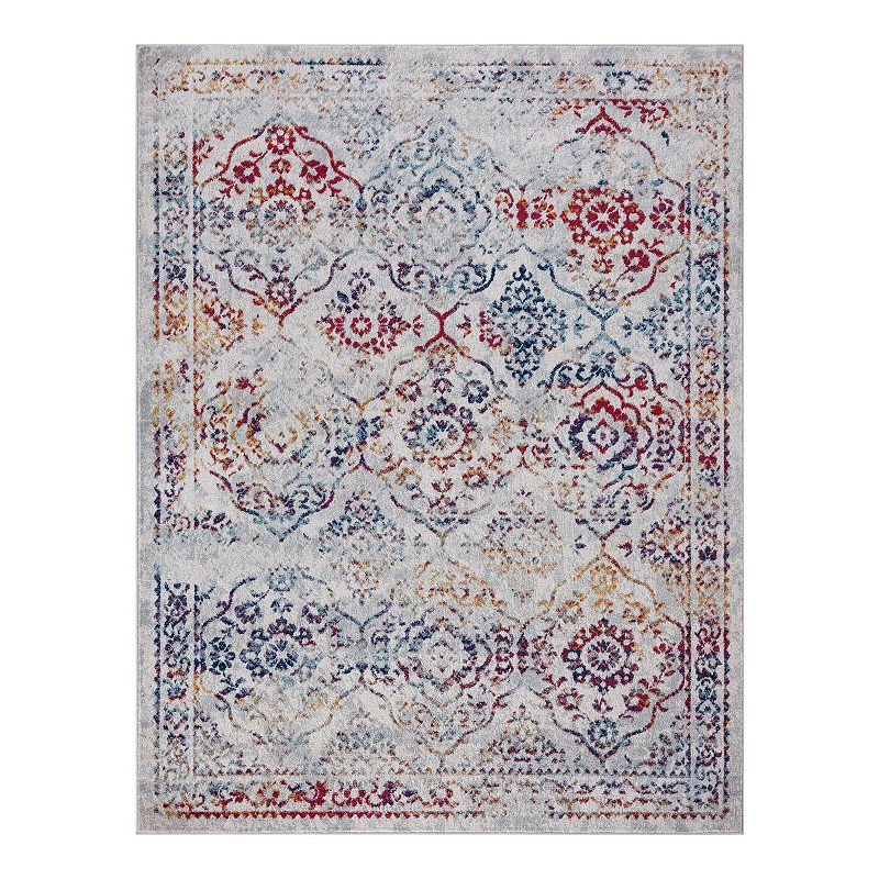 KHL Rugs Tiera Transitional Damask Area Rug, White, 5X7 Ft