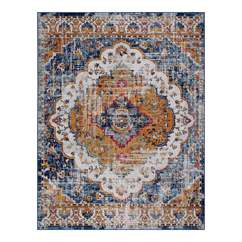 KHL Rugs Britney Traditional Medallion Area Rug, Blue, 8X10 Ft