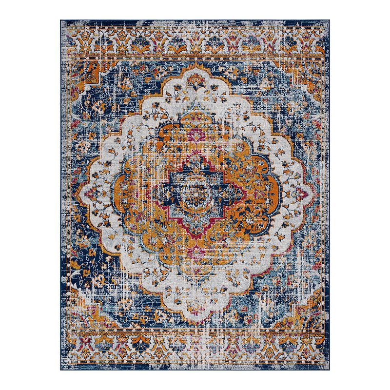 KHL Rugs Britney Traditional Medallion Area Rug, Blue, 5X7 Ft