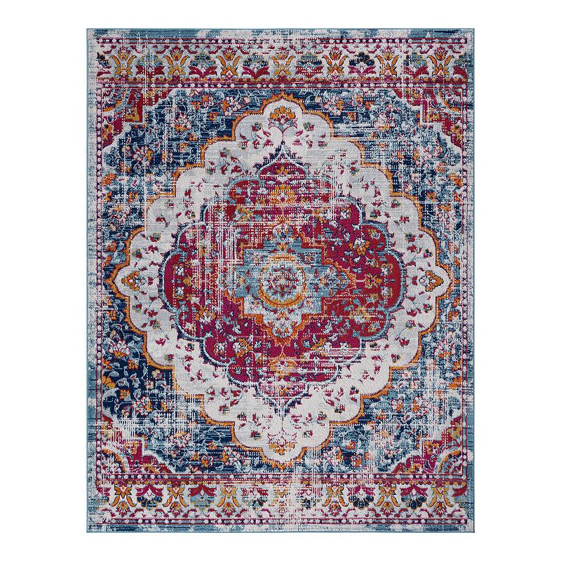 KHL Rugs Britney Traditional Medallion Area Rug, Blue, 8Ft Rnd