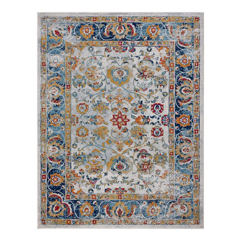 KHL Rugs Giana Traditional Ornate Area Rug, White, 8Ft Rnd