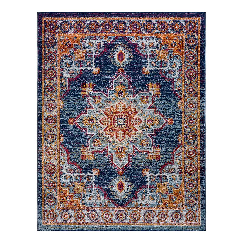 KHL Rugs Mila Traditional Medallion Area Rug, Blue, 3X5 Ft