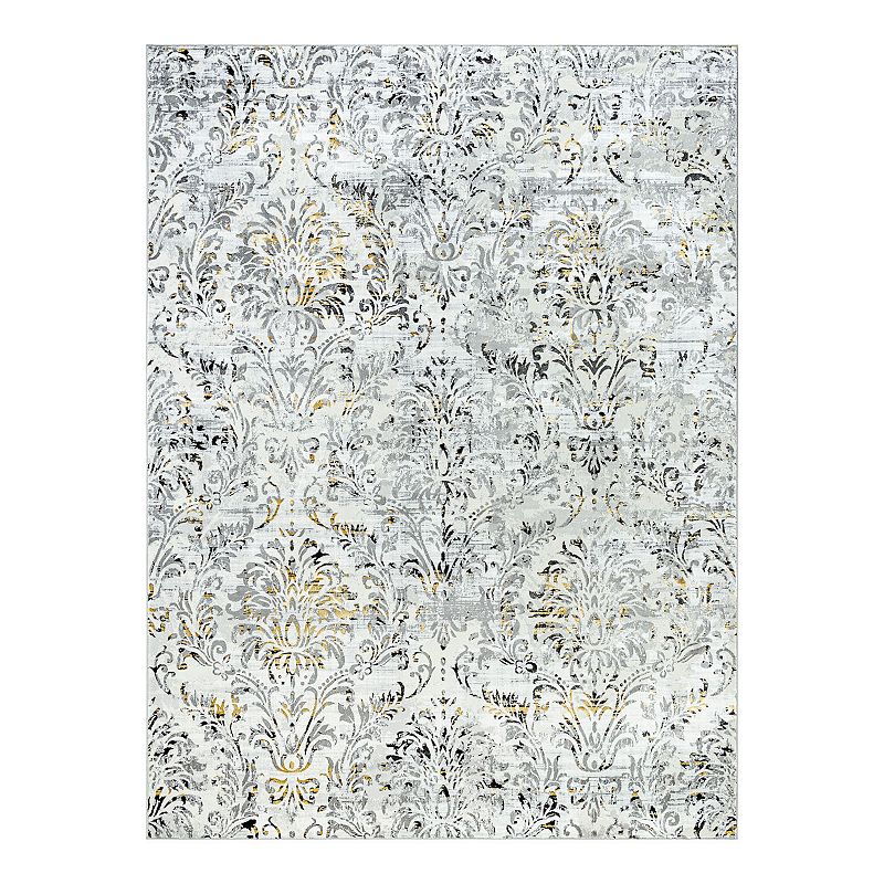KHL Rugs Kathryn Transitional Damask Area Rug, Yellow, 2X3 Ft