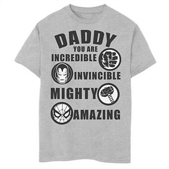 Boys 8-20 Marvel Daddy You Are Incredible Invincible Mighty Amazing Graphic Tee