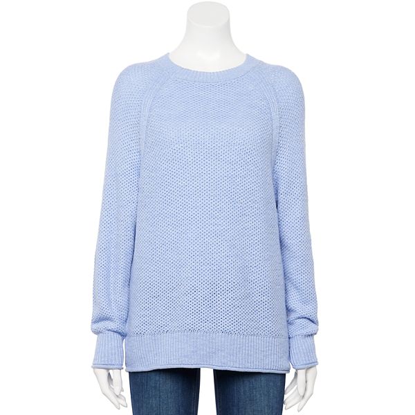 Womens Sonoma Goods For Life® All Over Stitch Crewneck Sweater - Light Blue (SMALL)