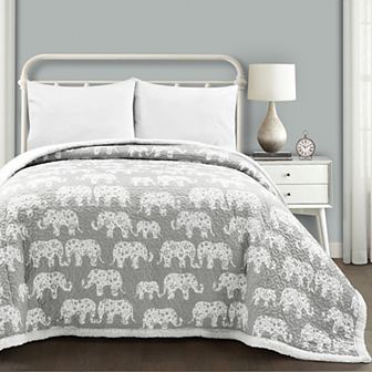 Lush Decor Elephant Parade Sherpa Blanket/Coverlet
