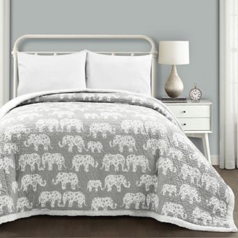 Lush Decor Elephant Parade Sherpa Blanket/Coverlet