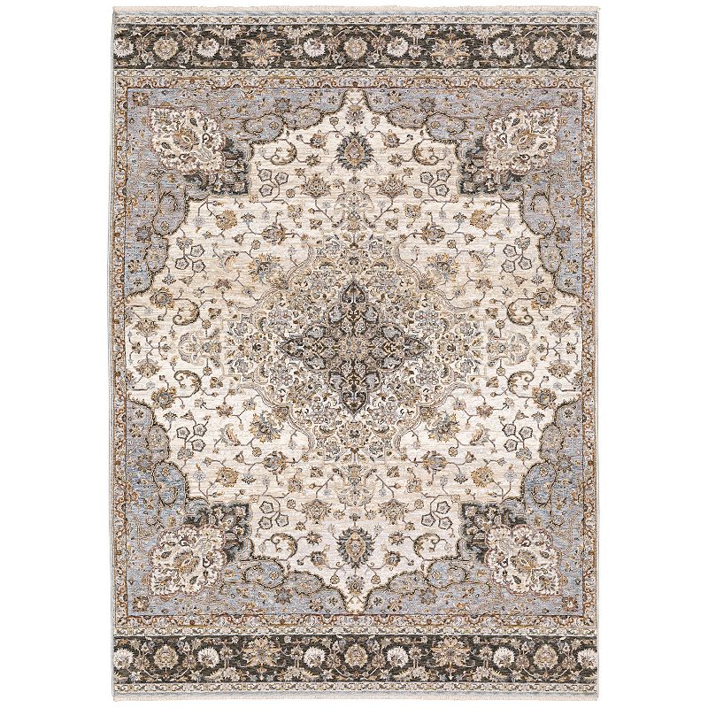 StyleHaven Mascotte Majestic Medallion Traditional Fringed Area Rug, White, 8X11 Ft