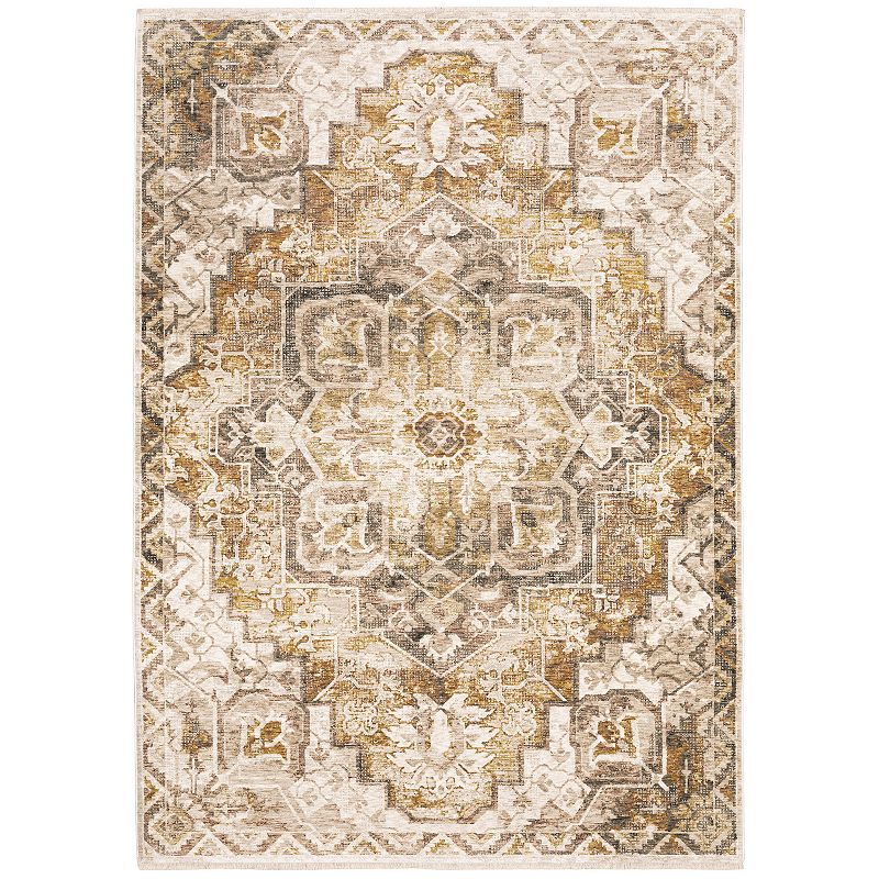 StyleHaven Mascotte Faded Medallion Fringed Area Rug, Yellow, 7X9.5 Ft