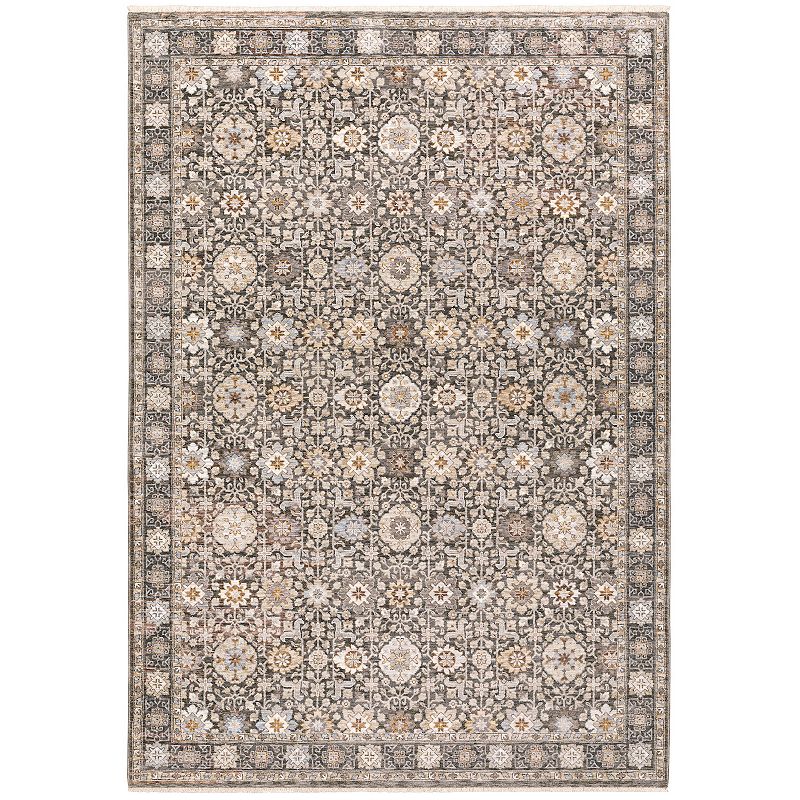 StyleHaven Mascotte Vintage Floral Fringed Area Rug, Grey, 8X11 Ft