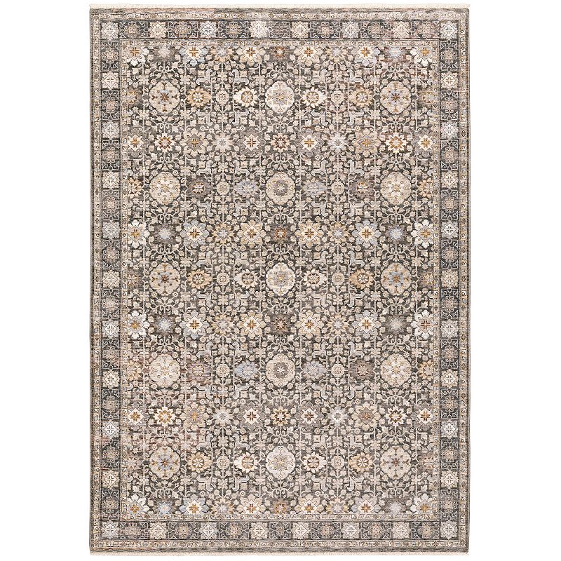 StyleHaven Mascotte Vintage Floral Fringed Area Rug, Grey, 2X7.5 Ft