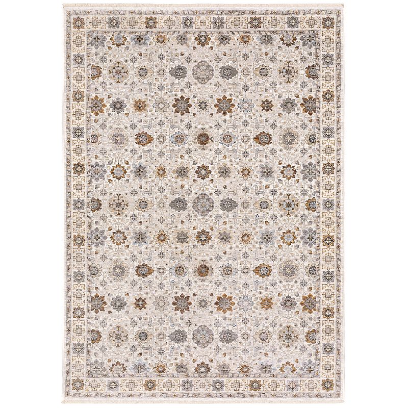 StyleHaven Mascotte Vintage Floral Fringed Area Rug, White, 2X7.5 Ft