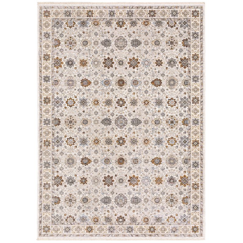 StyleHaven Mascotte Vintage Floral Fringed Area Rug, White, 7X9.5 Ft